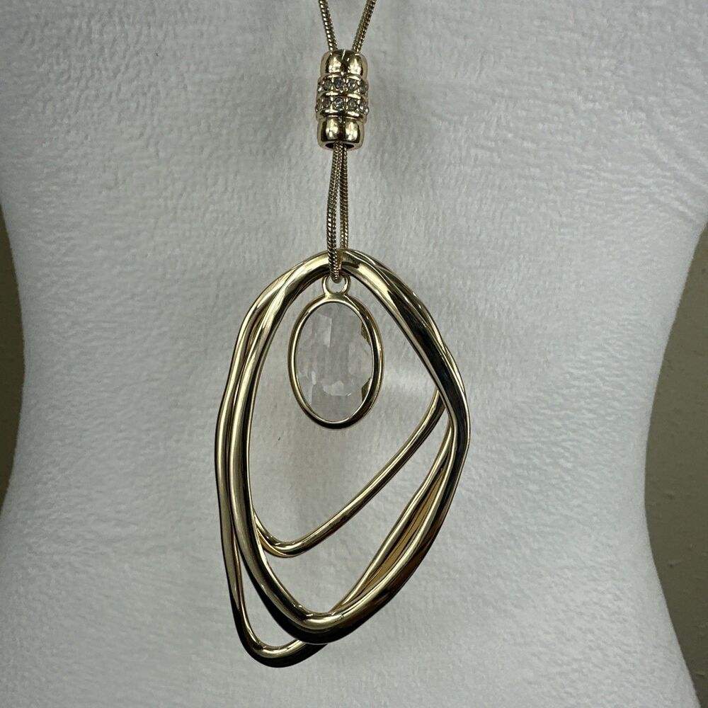 Premier Designs “Shine On” Gold Tone Geometric Triple Ring Crystal Pendant